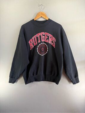 Vintage Rutgers Scarlet Knights Black Crewneck Sweatshirt xL 90s Heavy